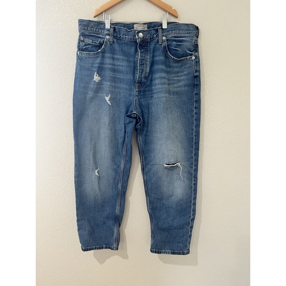 Everlane Womens Sz 32 The Summer Slouch Jeans  Light Distressed Denim